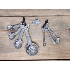 Ganz Set Of 7 Measuring Spoons Rooster Chickens Sunflowers Embossed Silver